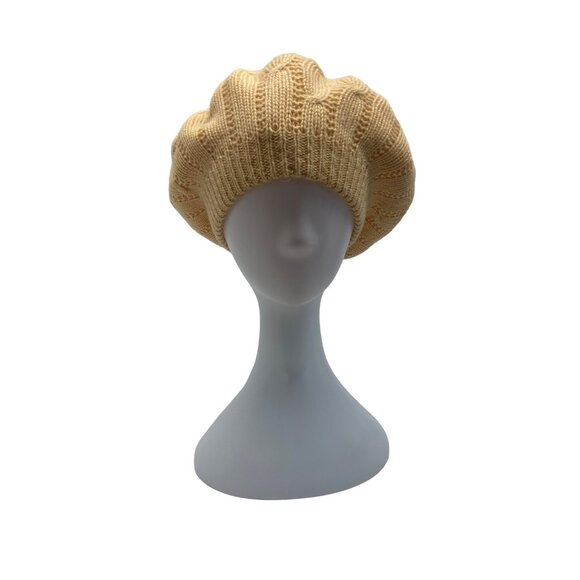 Anne Klein II Womens Wool Blend Knitted Beige Beret Beanie - One Size - Picture 1 of 9